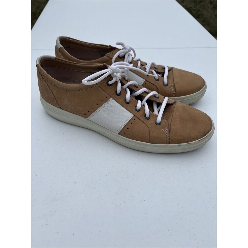 ECCO Soft7 Comfort Shoes Sneakers Men's 12 Camel Cream Leather Extra Wide Casual